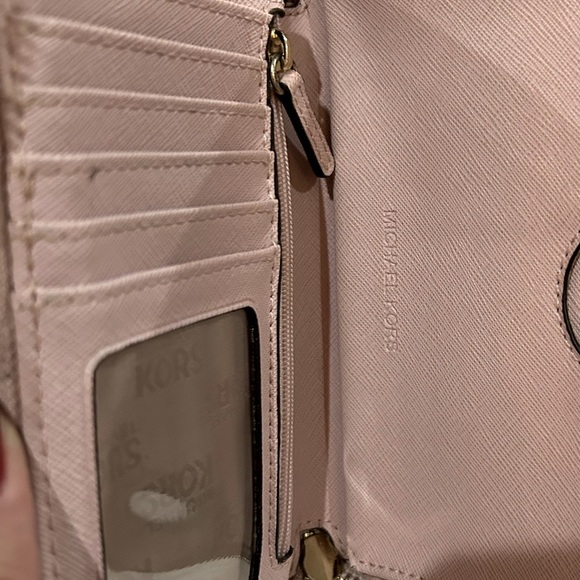 Michael Kors Pink Pebbled Leather Zip-Around Wristlet Wallet MK Logo Clutch - Picture 6 of 8